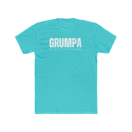 A Grumpa Tee: 100% ring-spun cotton, garment-dyed for coziness. Relaxed fit, double-needle stitching for durability, no side-seams for shape retention. Medium weight, ideal for daily wear.