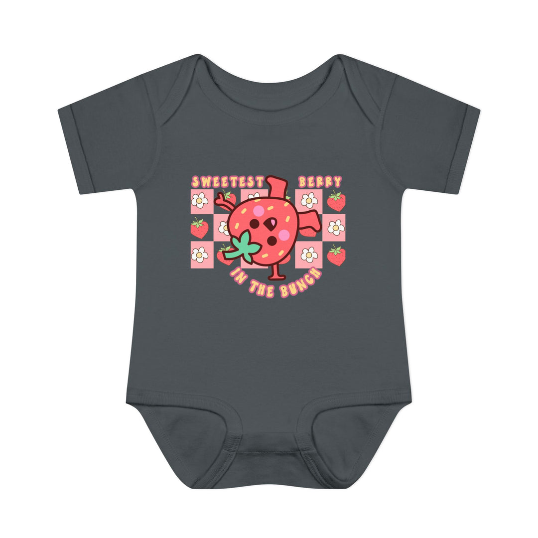 Sweetest Berry in the Bunch Onesie: Soft, unisex infant bodysuit with lap shoulders for easy dressing, made from 100% ring-spun cotton. Ideal for comfort.