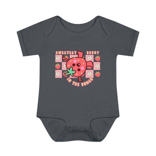 Sweetest Berry in the Bunch Onesie: Soft, unisex infant bodysuit with lap shoulders for easy dressing, made from 100% ring-spun cotton. Ideal for comfort.