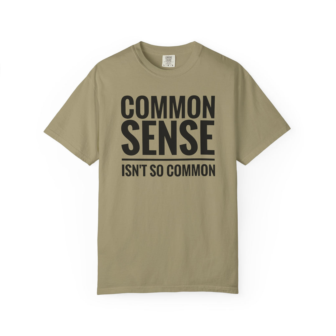 Common Sense Tee, a durable and cozy garment-dyed t-shirt, features a relaxed fit with a classic crew neckline, crafted from 100% ring-spun cotton.