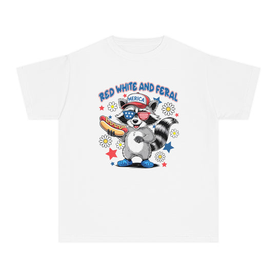 Red White and Feral 4th Kids Tee, classic fit, soft-washed, garment-dyed, 100% combed ring-spun cotton, designed for comfort and agility in active kids' schedules.