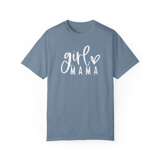 Relaxed fit Girl Mama Tee, garment-dyed with ring-spun cotton for coziness. Double-needle stitching for durability, no side-seams for shape retention. Ideal for daily wear.