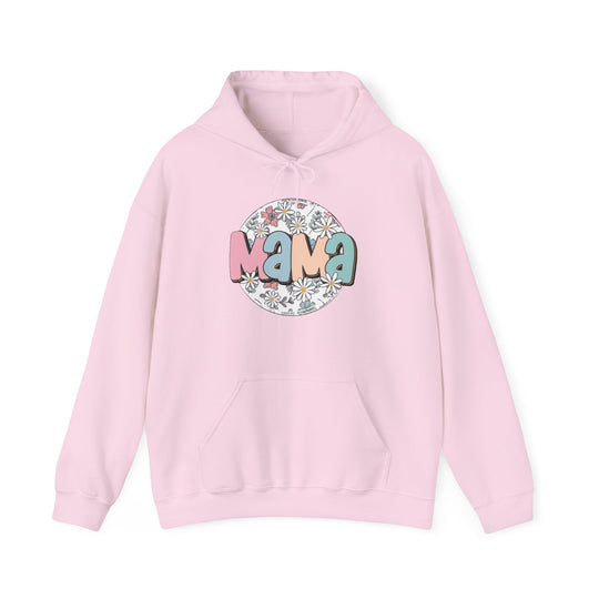Unisex Sassy Mama Flower Hoodie: Pink sweatshirt with logo, kangaroo pocket, and matching drawstring. Cotton-polyester blend for warmth and comfort. Classic fit, tear-away label, true to size. Medium-heavy fabric.