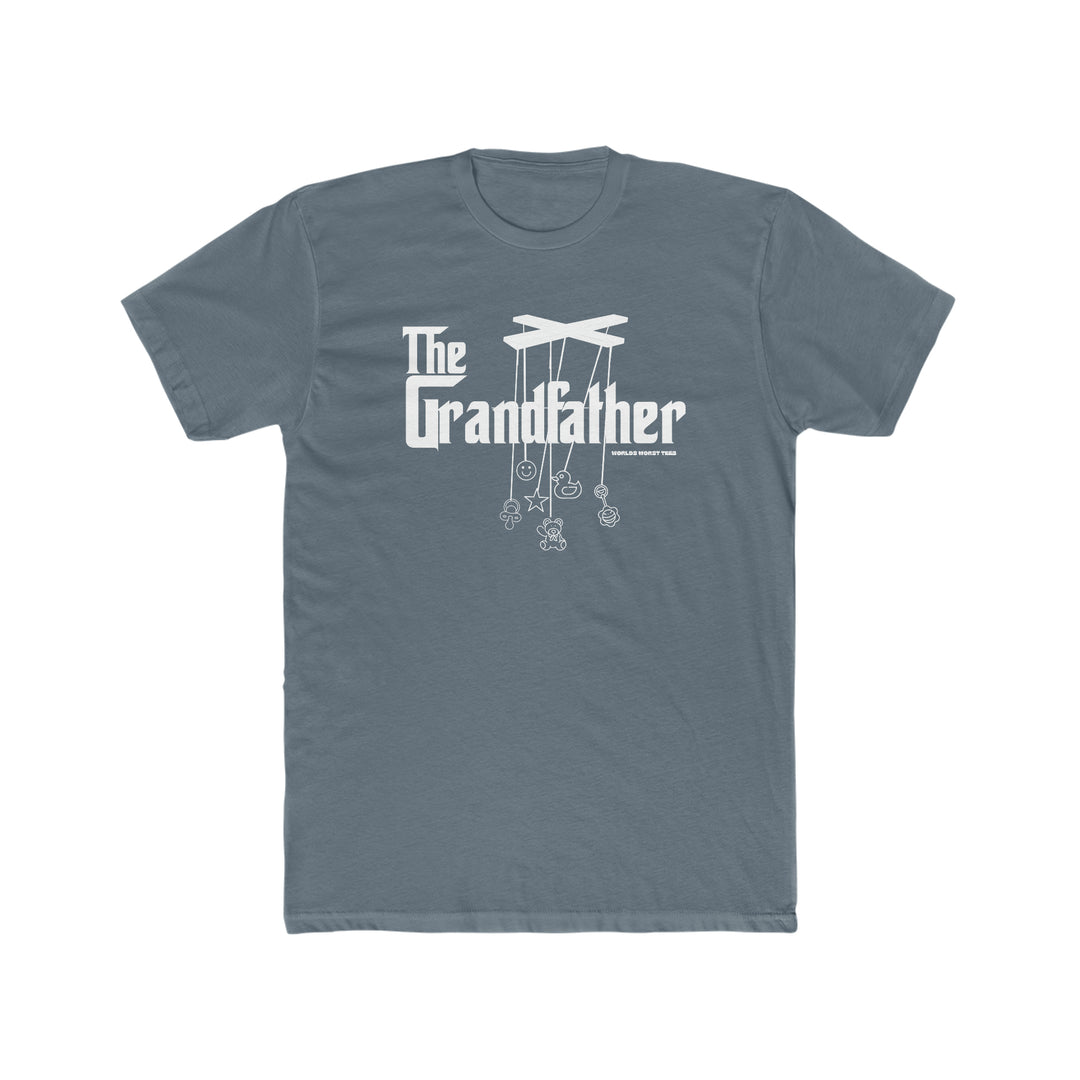 A relaxed fit Grandfather Tee in grey with white text. 100% ring-spun cotton, garment-dyed for coziness. Durable double-needle stitching, no side-seams for shape retention. Sizes XS-4XL.