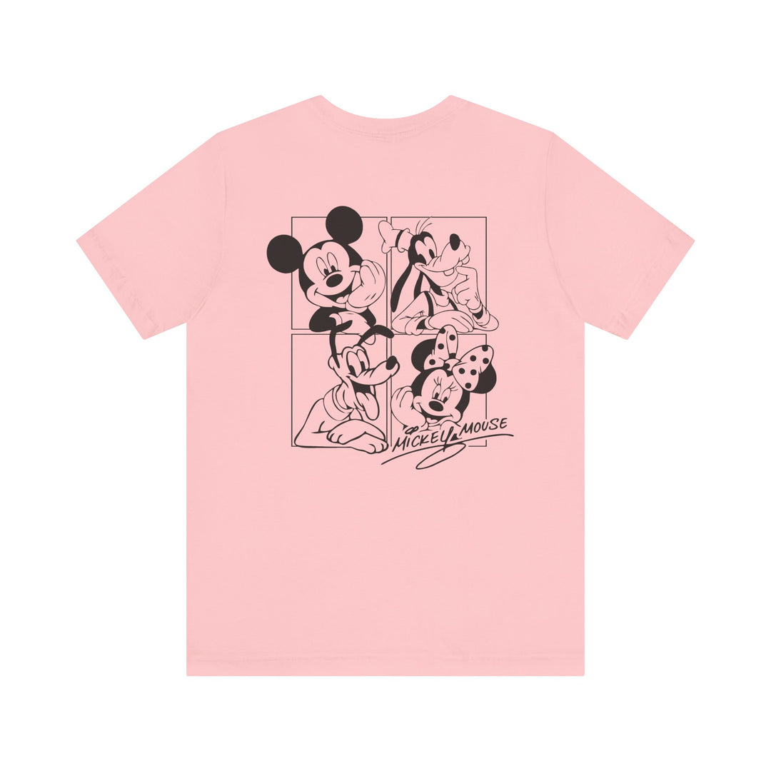 Mickey and CO Tee, a classic unisex jersey short sleeve shirt with ribbed knit collars and a crew neckline, designed for comfort and style.