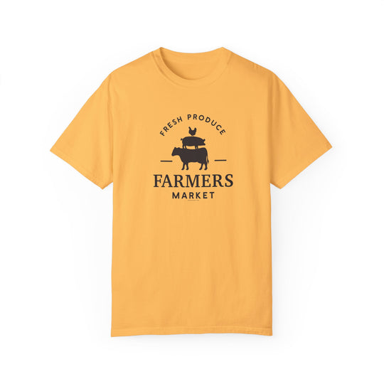 A relaxed fit Farmers Market Tee, crafted from 100% ring-spun cotton. Garment-dyed for extra coziness, featuring double-needle stitching for durability and a seamless design for a tubular shape.