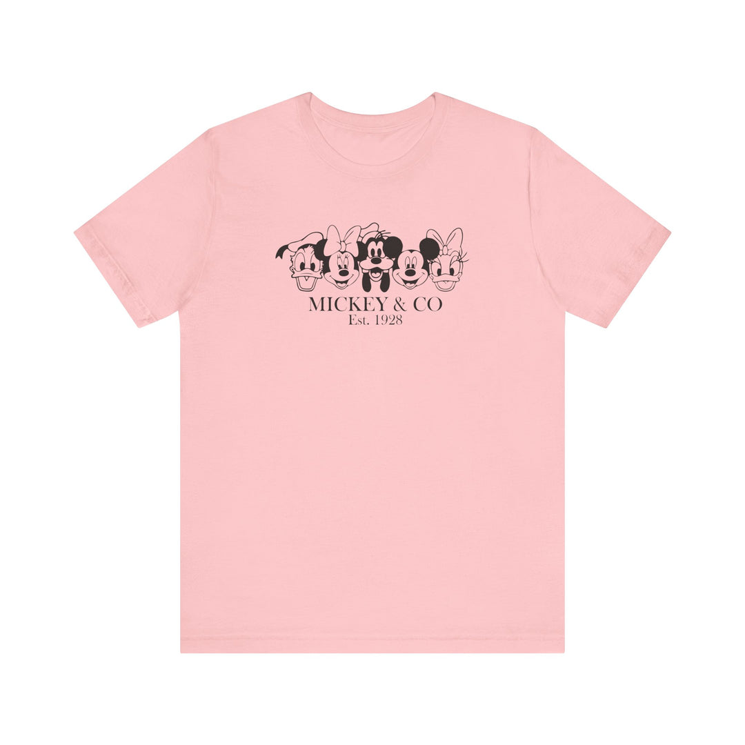 Mickey and CO Tee: A classic unisex jersey short sleeve t-shirt, featuring soft cotton fabric with ribbed knit collars and a crew neckline for a comfortable fit.