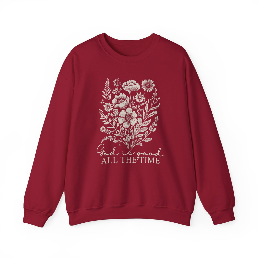 GOD is Good All the Time Crew sweatshirt, a cozy, durable, unisex garment with ribbed collar, ideal for colder months, featuring premium polyester-cotton blend.
