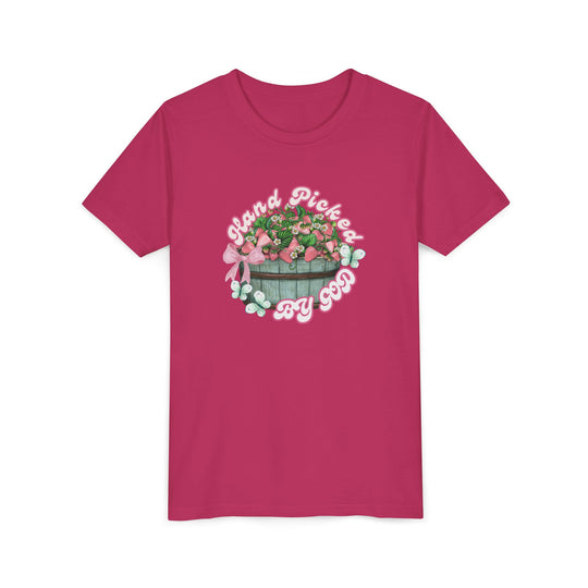 Hand Picked by GOD Youth Tee, a soft, lightweight kids' shirt with ribbed collar, ideal for displaying custom artwork, ensuring all-day comfort and a modern fit.