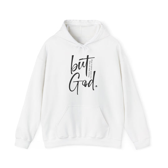 A white unisex heavy blend hooded sweatshirt with black text, featuring a kangaroo pocket and matching drawstring. Made of 50% cotton and 50% polyester, offering plush warmth and comfort. From 'Worlds Worst Tees'.