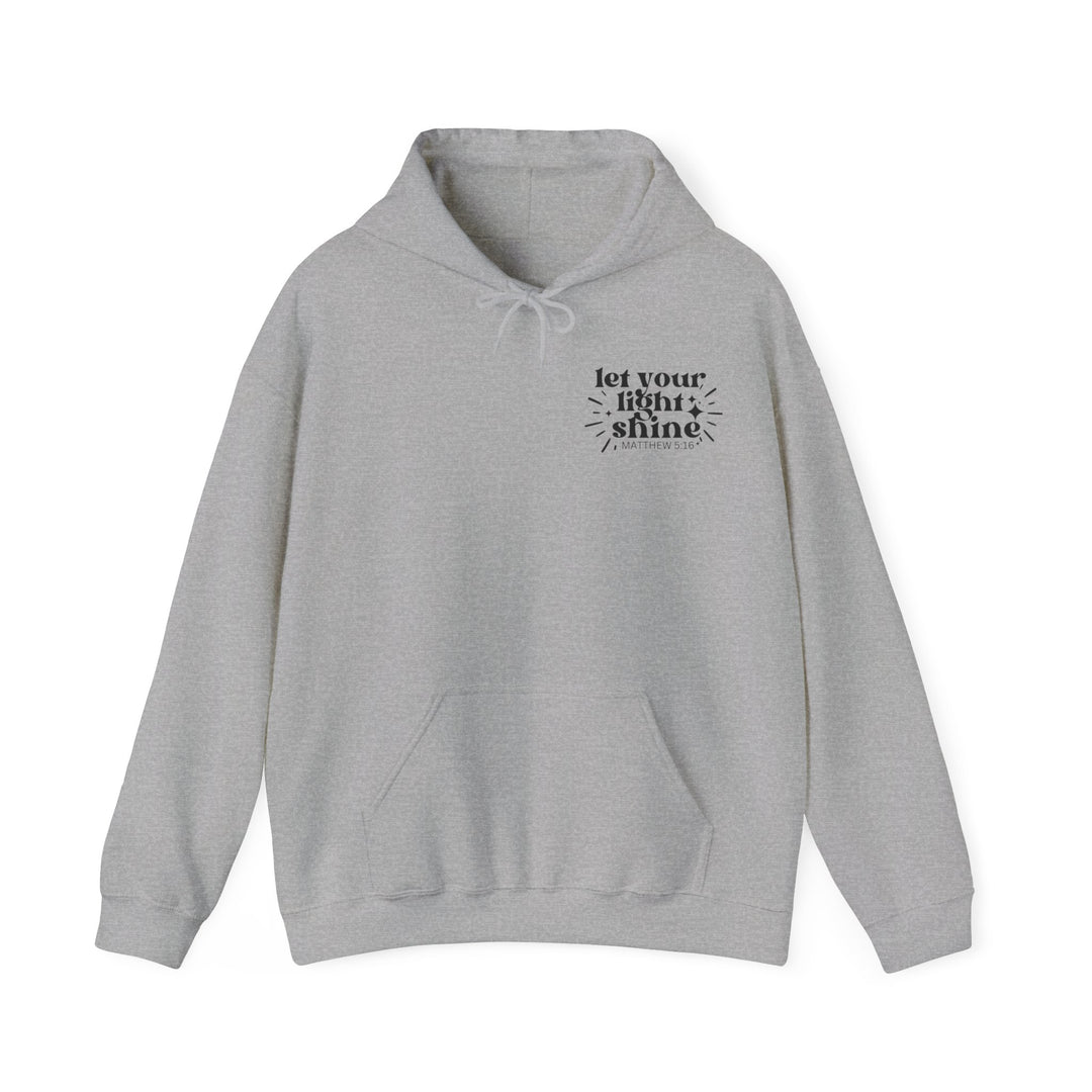 Unisex Let Your Light Shine Hoodie: A cozy blend of cotton and polyester, featuring a kangaroo pocket and matching hood drawstring. Medium-heavy fabric for warmth and comfort. Perfect for chilly days.