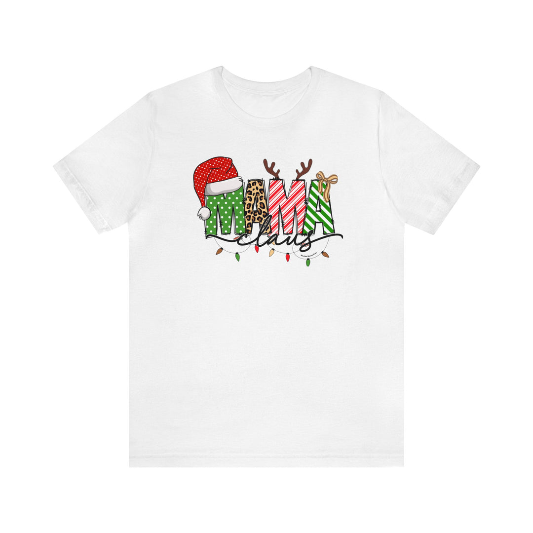 A classic Mama Claus Tee with a festive Christmas graphic featuring a bear in a polka dot outfit. Unisex jersey tee made of soft, quality cotton with ribbed knit collars and taping on shoulders for a comfortable fit.