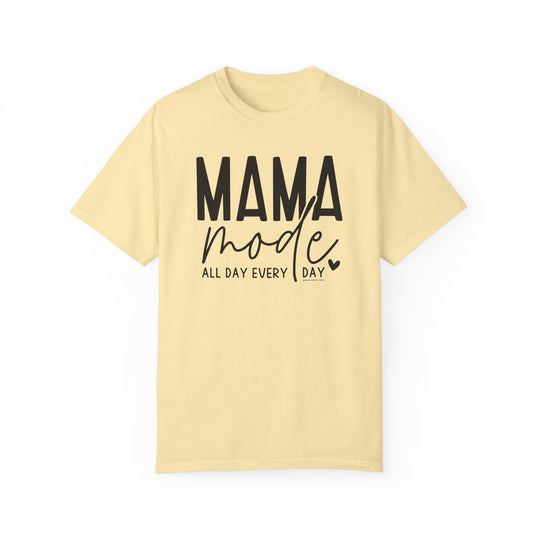 A relaxed-fit Mama Mode Tee, crafted from 100% ring-spun cotton with double-needle stitching for durability. Garment-dyed for extra coziness, this medium-weight tee features a tubular shape for comfort.
