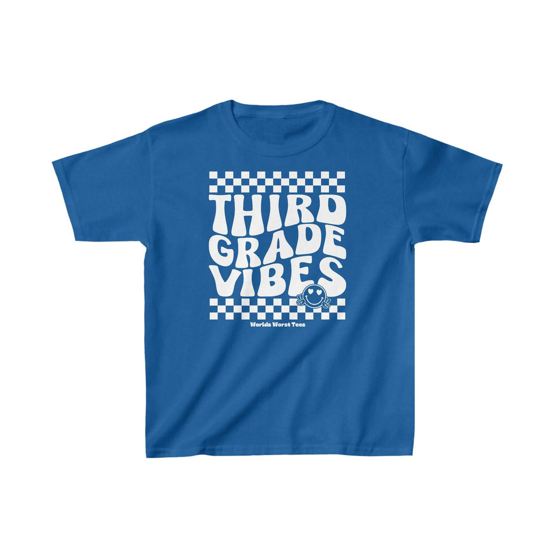 A classic fit kids tee, ideal for everyday wear, made of 100% cotton with twill tape shoulders for durability. Features a tear-away label and seamless sides. Product title: 3rd Grade Vibes Kids Tee.