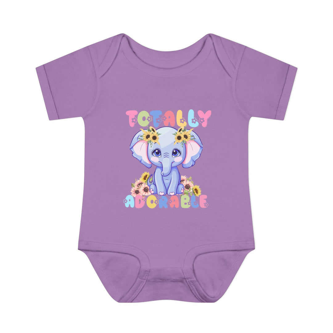 Totally Adorable Onesie: Infant bodysuit with lap shoulders, made from soft 100% ring-spun cotton, designed for comfort and easy dressing of newborns to 24 months.