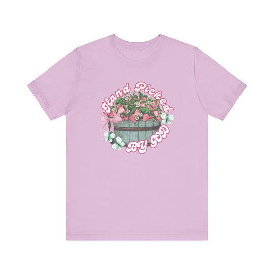 Hand Picked by GOD Tee, a classic unisex jersey short sleeve shirt, features a comfortable fit with soft cotton, ribbed collars, and durable side seams.
