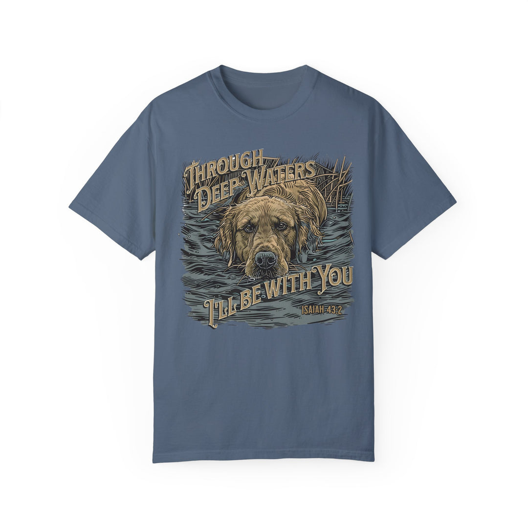 Relaxed fit Through Deep Waters Hunting Tee, 100% ring-spun cotton. Garment-dyed for coziness, double-needle stitching for durability, no side-seams for shape retention. Ideal for daily wear.