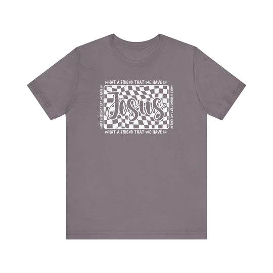 What A Friend We Have in Jesus Tee, a classic unisex jersey short sleeve t-shirt with ribbed knit collars and dual side seams for shape retention.