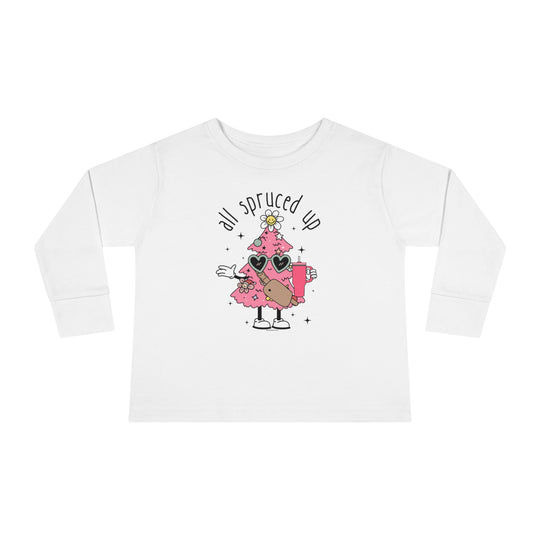 A playful white toddler long-sleeve tee featuring a cartoon tree and character design. Made of 100% combed ringspun cotton for durability and comfort. From Worlds Worst Tees.