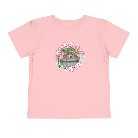 Hand Picked by GOD Toddler Tee, a custom Bella Canvas short sleeve shirt for toddlers, made from 100% Airlume combed cotton, featuring a tear-away label for comfort.