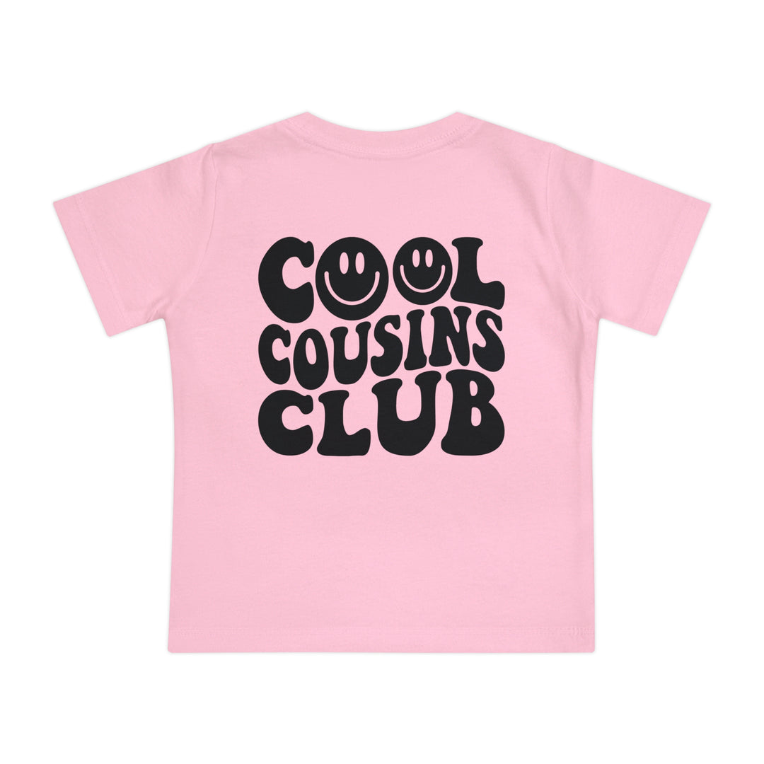 Cool Cousins Club Baby Tee for toddlers, featuring a crew neck design, made from soft, durable airlume combed ringspun cotton, ideal for stylish first steps.
