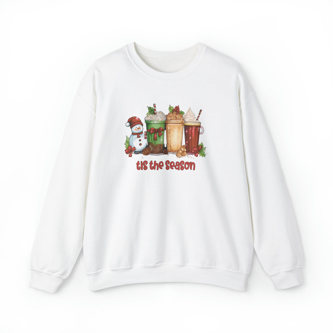 Unisex heavy blend crewneck sweatshirt featuring a festive Tis the Season Christmas Crew design with a snowman and drinks. Comfortable, loose fit, ribbed knit collar, and no itchy side seams. Made of 50% cotton, 50% polyester.