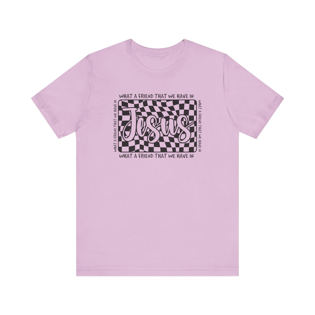 What A Friend We Have in Jesus Tee: Classic unisex short sleeve tee with soft cotton, ribbed knit collars, and dual side seams for lasting shape.
