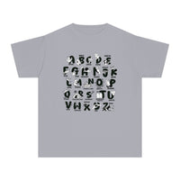 Kids' tee featuring a Bible Alphabet design, made of 100% combed ringspun cotton. Soft-washed and garment-dyed for comfort. Ideal for active days with a classic fit. Dimensions: XS - XL.