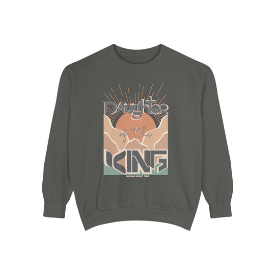 Daughter of the King Crew sweatshirt: Unisex garment-dyed top with relaxed fit, ring-spun cotton blend, and rolled-forward shoulder. Luxurious comfort in medium-heavy fabric.