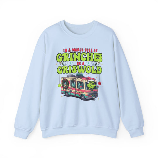 A cozy unisex heavy blend crewneck sweatshirt featuring a cartoon image of a Christmas RV, ideal for comfort and style. Made of 50% cotton and 50% polyester, with ribbed knit collar and no itchy side seams. Sizes range from S to 5XL. Sewn-in label, medium-heavy fabric.
