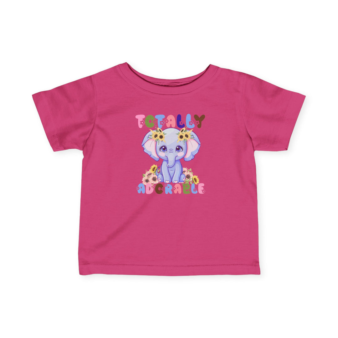 Totally Adorable Baby Tee with durable side seams and ribbed knitting, designed for comfort and a classic fit for infants aged 6 to 24 months.
