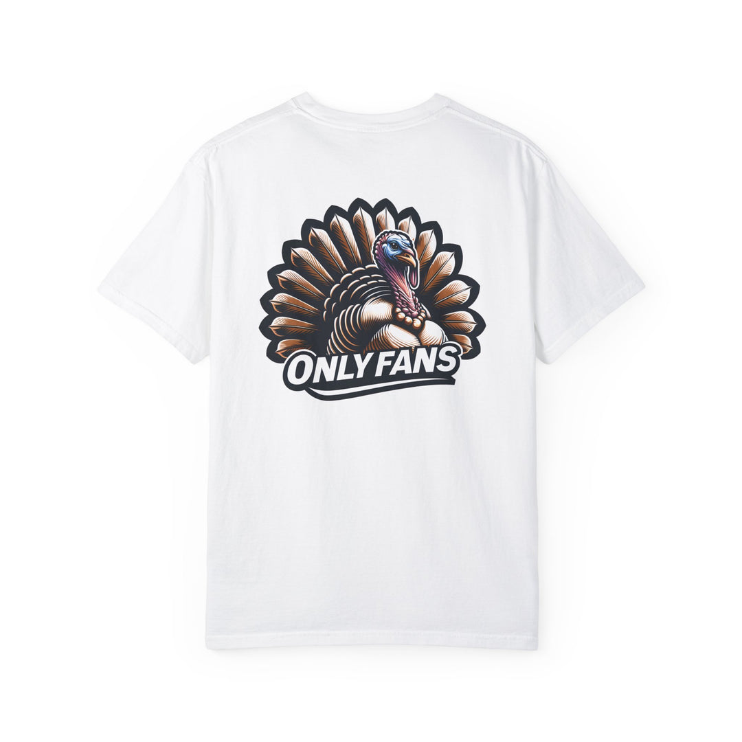 A ring-spun cotton tee featuring a turkey design, perfect for hunting fans. Garment-dyed for extra coziness, with a relaxed fit and durable double-needle stitching. From Worlds Worst Tees.