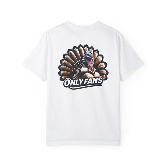 A ring-spun cotton tee featuring a turkey design, perfect for hunting fans. Garment-dyed for extra coziness, with a relaxed fit and durable double-needle stitching. From Worlds Worst Tees.