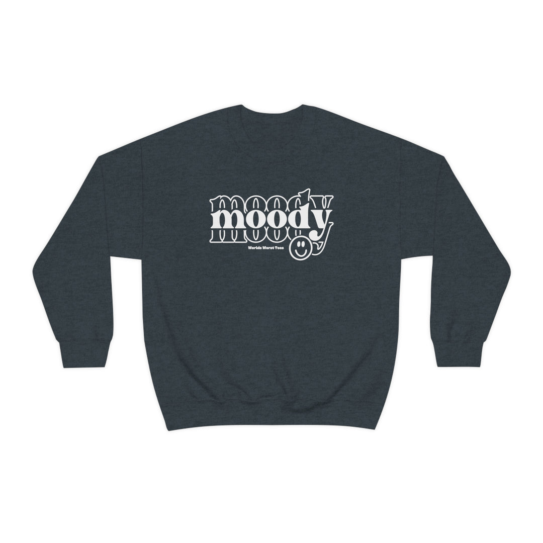 Moody Crew unisex heavy blend sweatshirt with ribbed knit collar. 50% cotton, 50% polyester, loose fit, medium-heavy fabric. Comfortable, no itchy side seams. Sizes: S-5XL. Ideal for any situation.