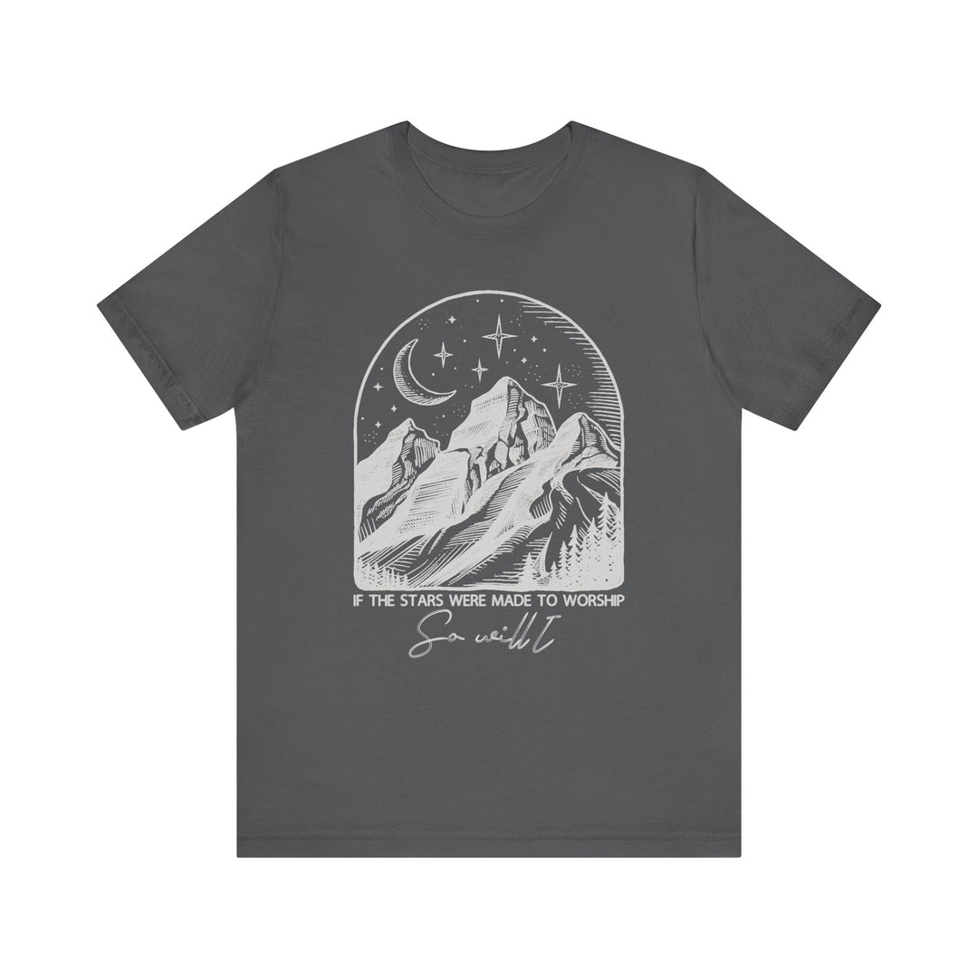 Worship Tipsy Tee: A classic unisex short-sleeve tee with a crew neckline, featuring soft cotton and ribbed collars for durable, comfortable wear.