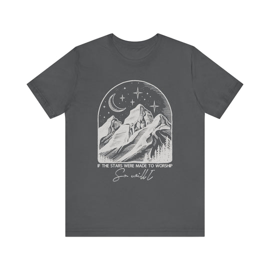 Worship Tipsy Tee: A classic unisex short-sleeve tee with a crew neckline, featuring soft cotton and ribbed collars for durable, comfortable wear.