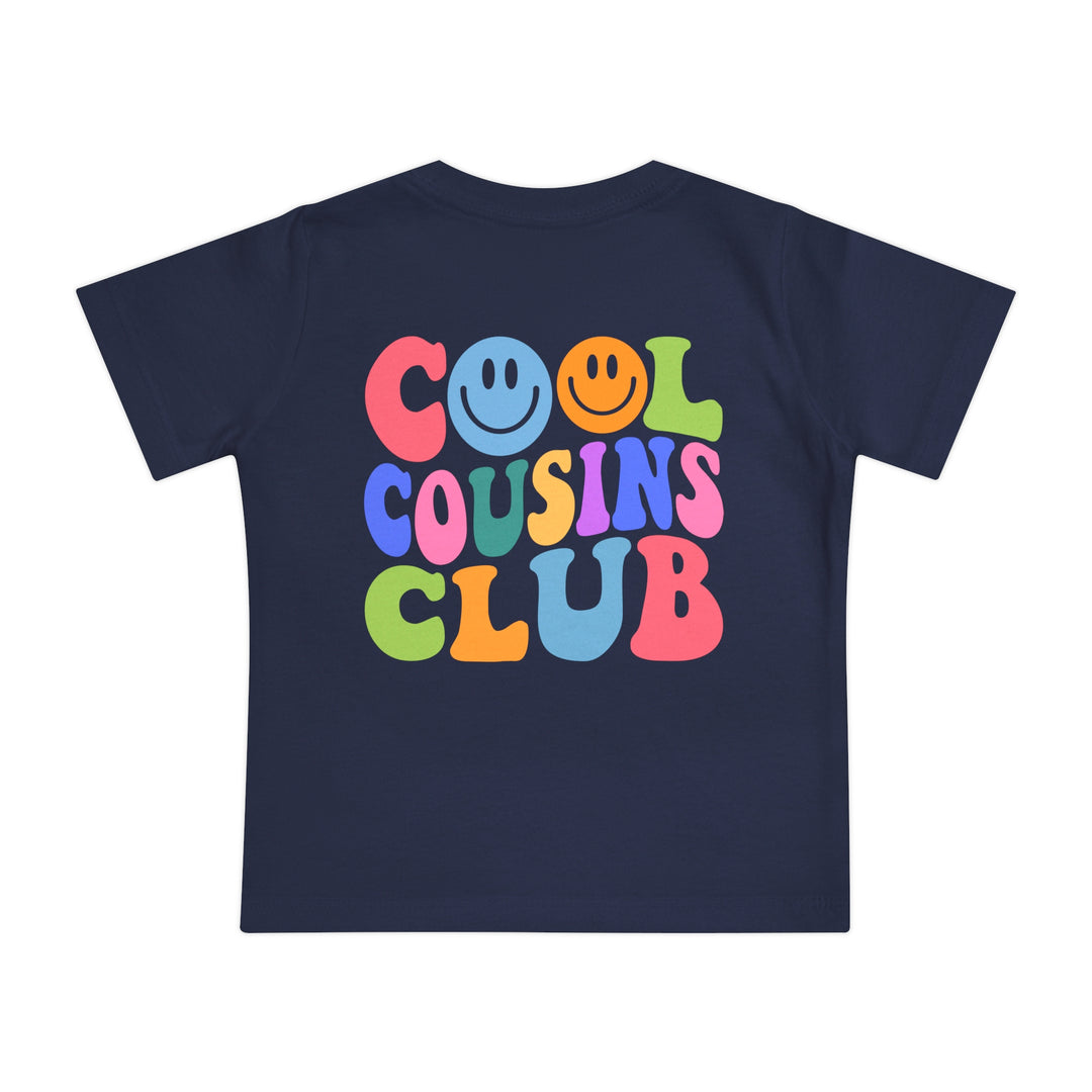 Cool Cousins Club Baby Tee in soft, shrink-resistant fabric, perfect for stylish first steps. Regular fit with tear-away label. Available in multiple sizes.