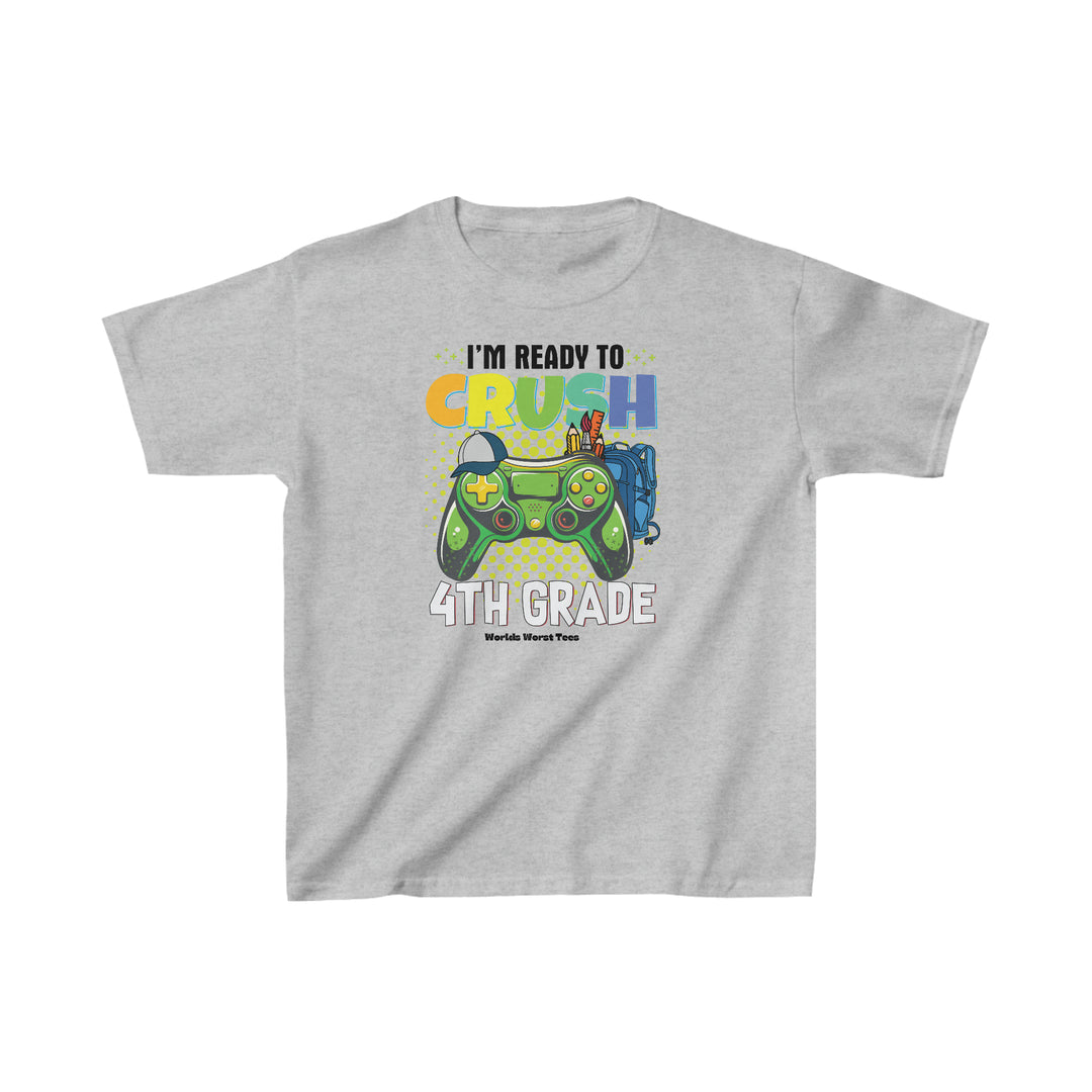 Kids tee featuring a video game controller design, ideal for everyday wear. Made of 100% cotton, with twill tape shoulders for durability and a curl-resistant collar. Classic fit, tear-away label, and seamless sides.