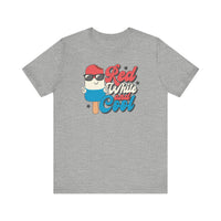 Red White and Cool Tee, a unisex short sleeve shirt, features a classic fit with ribbed knit collars, tapered shoulders, and dual side seams for lasting shape.