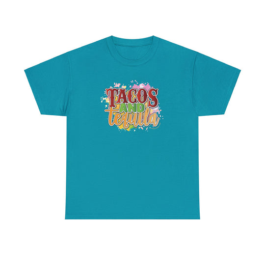Unisex Tacos and Tequila Tee, a staple for casual fashion. Medium 5.3 oz/yd² cotton fabric for comfort and durability. Classic fit, crew neckline, tear-away label, ethically sourced US cotton.