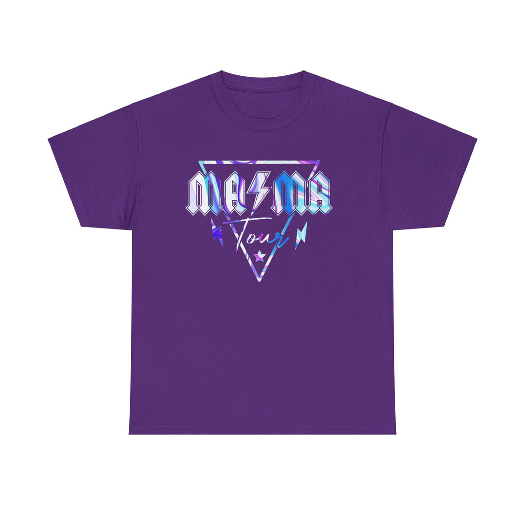 Unisex Ma/Ma Band Tee: Purple t-shirt with white and blue design, logo, and text. Heavy cotton, no side seams, ribbed knit collar. Classic fit, medium weight fabric. Sizes S-5XL.