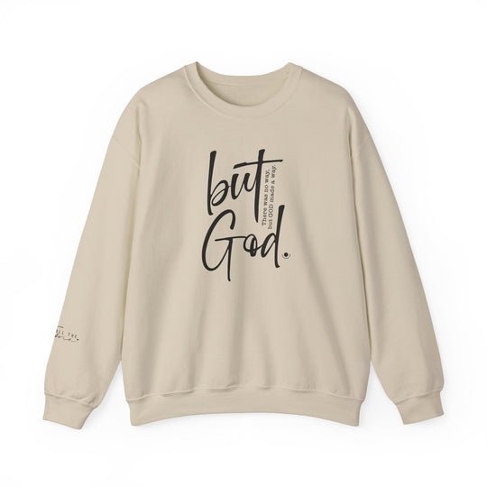 Unisex heavy blend crewneck sweatshirt featuring the But God Crew design, made of 50% cotton and 50% polyester. Classic fit with ribbed knit collar and double-needle stitching for durability. Ethically grown US cotton.