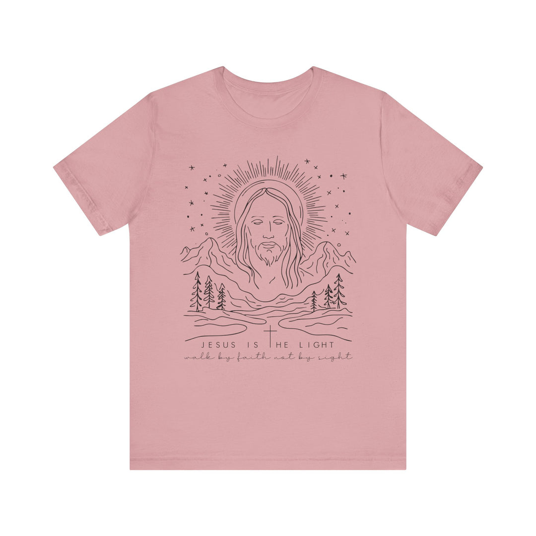Jesus is the Light Tee, a classic unisex jersey short sleeve, featuring soft cotton, ribbed collar, and tapered shoulders for a comfortable, lasting fit.