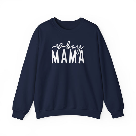 Unisex Boy Mama Crew sweatshirt, a cozy blend of cotton and polyester, ribbed knit collar, no itchy seams, loose fit, medium-heavy fabric, sizes S-5XL, ideal for comfort in any setting.