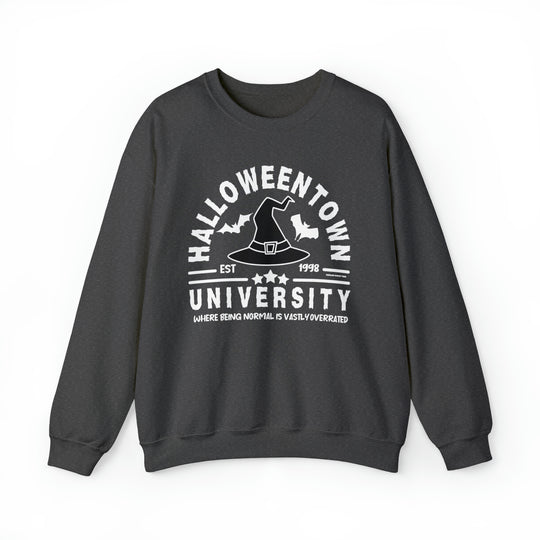 Unisex Halloweentown University Crew sweatshirt, ideal for any situation. Made of 50% cotton, 50% polyester with ribbed knit collar. Medium-heavy fabric, loose fit, sewn-in label, true to size.