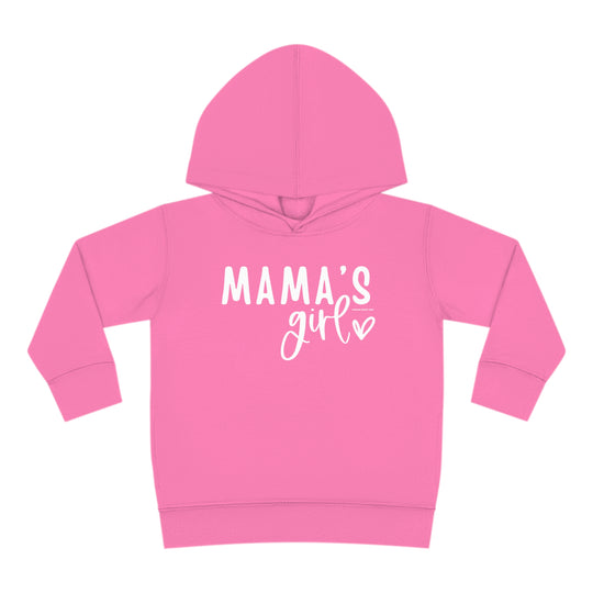 Toddler hoodie with Mama's Girl print, jersey-lined hood, cover-stitched details, and side seam pockets. Comfy blend of cotton and polyester for durability and coziness. Sizes: 2T, 4T, 5-6T.