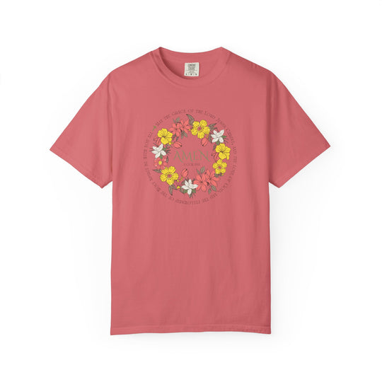 Amen Tee featuring a floral design on a soft, ring-spun cotton t-shirt, offering comfort and durability with a relaxed fit. Part of Worlds Worst Tees collection.