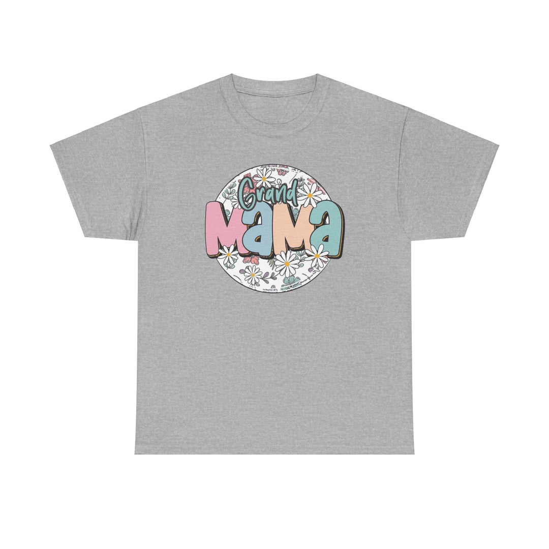 A grey t-shirt featuring a bold graphic design of flowers and letters, embodying casual fashion with a classic fit and durable construction. Unisex heavy cotton tee from Worlds Worst Tees.