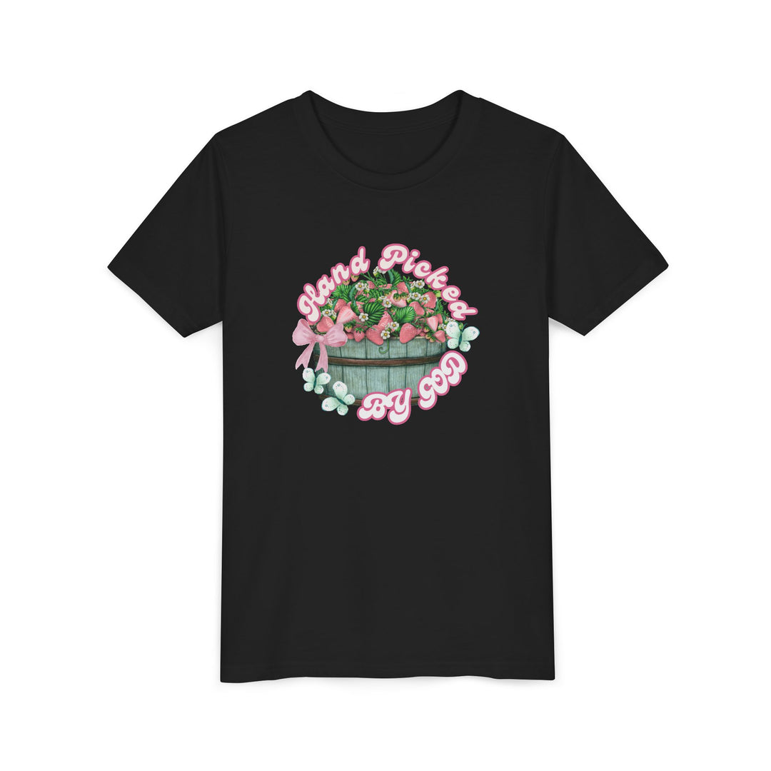 Hand Picked by GOD Youth Tee: A lightweight, side-seamed kids' short-sleeve shirt, made from soft ring-spun cotton, perfect for showcasing custom designs.