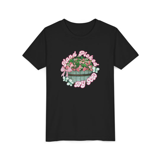 Hand Picked by GOD Youth Tee: A lightweight, side-seamed kids' short-sleeve shirt, made from soft ring-spun cotton, perfect for showcasing custom designs.